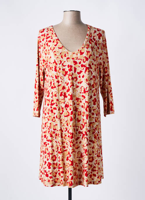 Robe mi-longue imprimé fantaisie manches longues rouge YESTA femme