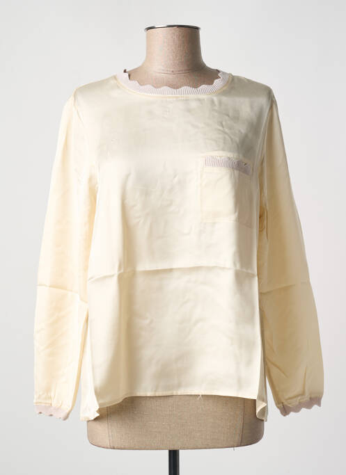 Top col rond manches longues beige TRICOT CHIC femme