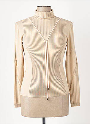 Pull col roulé tissage côtelé manches longues beige TRICOT CHIC femme