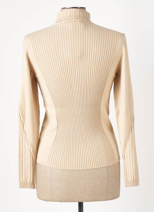 Pull col roulé coupe ajustée manches longues beige TRICOT CHIC femme