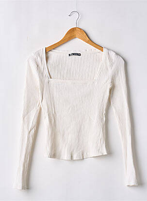 Top col carré manches longues blanc ZARA femme