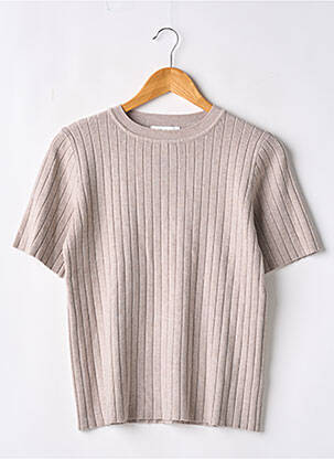 Pull coupe cintrée manches courtes beige FEELHOO femme