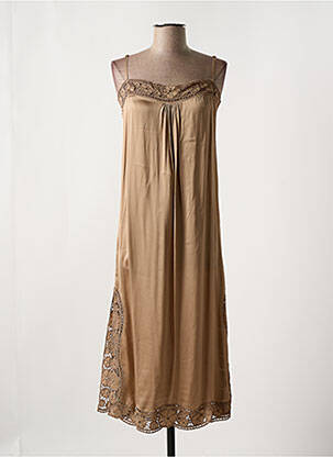 Robe mi-longue fermeture zippée au dos fines bretelles marron CHARLIE JOE femme