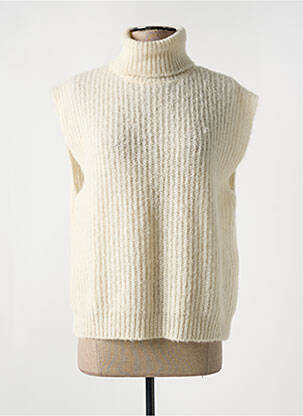 Pull col roulé coupe cintrée sans manche beige CHARLIE JOE femme