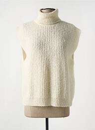 Pull col roulé coupe cintrée sans manche beige CHARLIE JOE femme