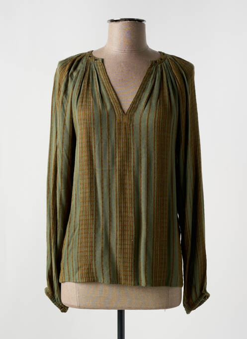 Blouse poignets boutonnés avec fente manches longues vert FIVE femme