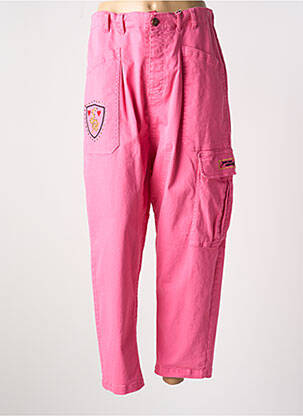 Pantalon cargo tissage popeline taille haute rose ME369 femme
