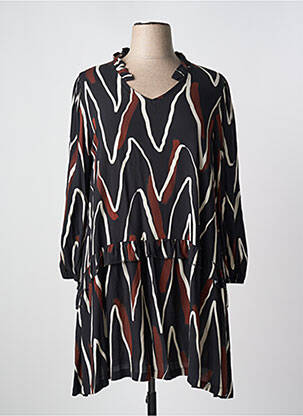 Robe mi-longue imprimé fantaisie manches longues noir G!OZE femme