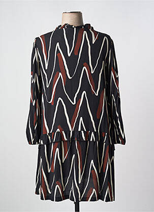 Robe mi-longue coupe fluide manches longues noir G!OZE femme