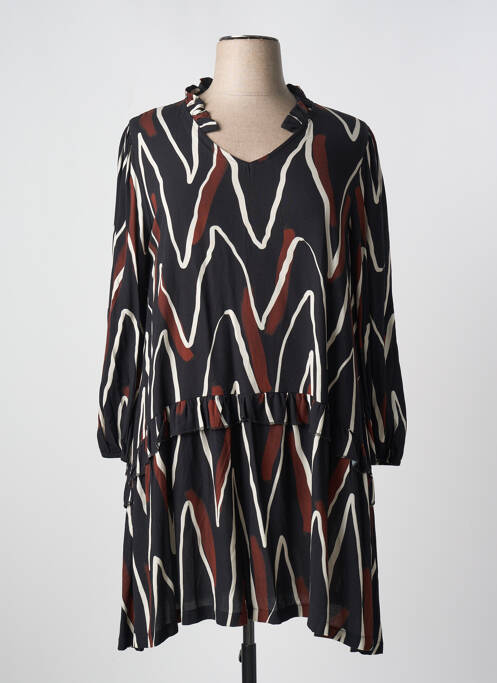 Robe mi-longue coupe fluide manches longues noir G!OZE femme