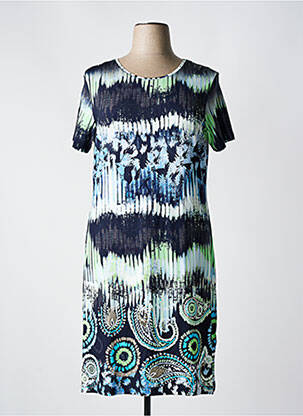Robe mi-longue imprimé fantaisie manches courtes bleu HAJO femme