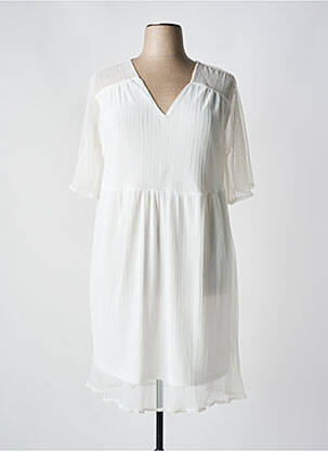 Robe mi-longue tissage crêpe manches courtes beige 2W PARIS femme