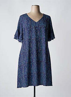 Robe mi-longue imprimé fantaisie manches courtes bleu SPG WOMAN femme