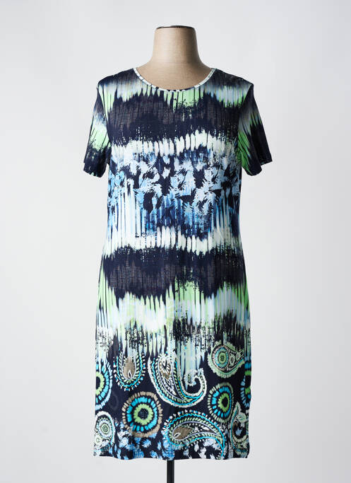 Robe mi-longue imprimé fantaisie manches courtes bleu HAJO femme