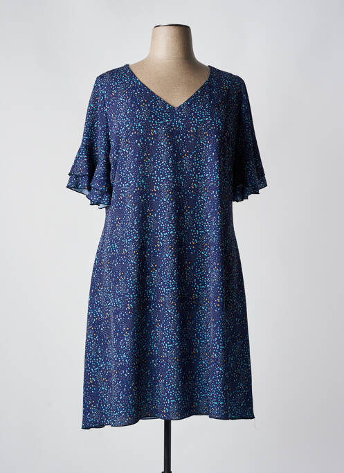 Robe mi-longue coupe fluide manches courtes bleu SPG WOMAN femme
