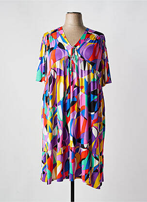 Robe mi-longue imprimé fantaisie manches courtes violet 2W PARIS femme