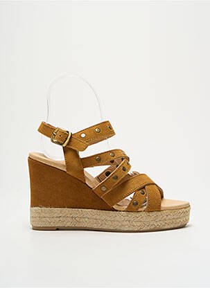 Espadrilles tissage satiné talon de 7 à 9cm marron MKD femme