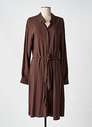 Robe mi-longue manches longues manches longues marron ICHI femme