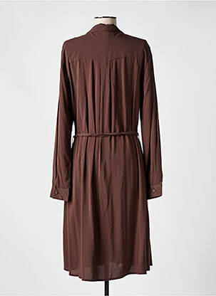 Robe mi-longue manches longues manches longues marron ICHI femme