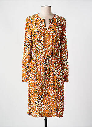 Robe mi-longue imprimé fantaisie manches longues orange DIANE LAURY femme