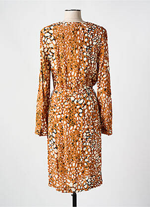 Robe mi-longue imprimé fantaisie manches longues orange DIANE LAURY femme