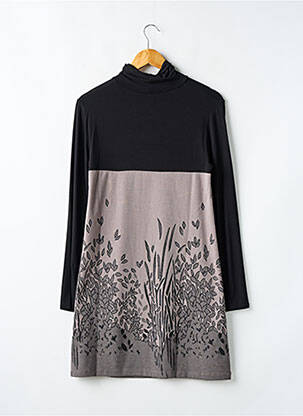 Robe courte coupe évasée manches longues noir QUATRE VINGT JOURS femme