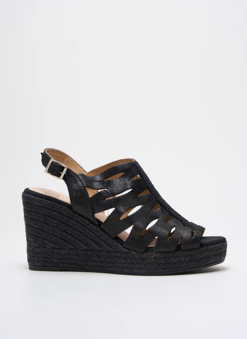 Espadrilles tissage satiné talon de 7 à 9cm noir KANNA femme