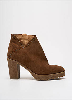 Bottines/boots tissage satiné talon de 7 à 9cm marron REQINS femme