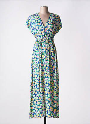 Robe longue imprimé fleurs manches courtes bleu C'EST BEAU LA VIE femme