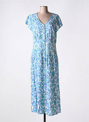 Robe longue tissage popeline manches courtes bleu MD'M femme