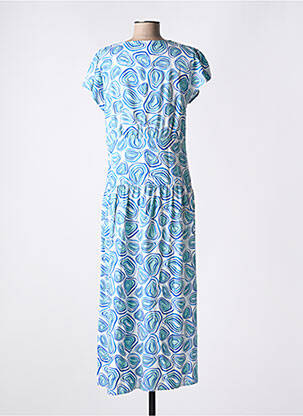 Robe longue tissage popeline manches courtes bleu MD'M femme