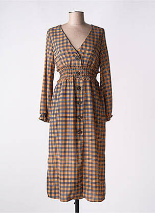 Robe mi-longue manches longues manches longues marron LAURA JO femme