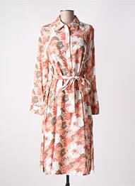 Robe mi-longue imprimé fleurs manches longues orange C'EST BEAU LA VIE femme
