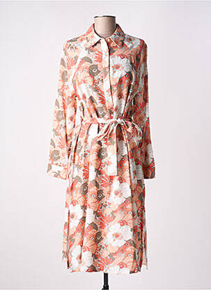 Robe mi-longue imprimé fleurs manches longues orange C'EST BEAU LA VIE femme