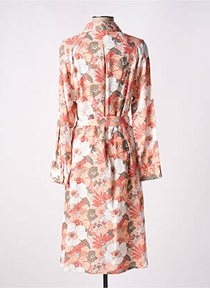 Robe mi-longue imprimé fleurs manches longues orange C'EST BEAU LA VIE femme
