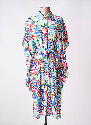 Robe mi-longue imprimé fleurs manches courtes blanc MOLLY BRACKEN femme