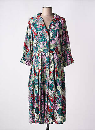 Robe mi-longue manches 3/4 manches 3/4 vert LILI SIDONIO femme
