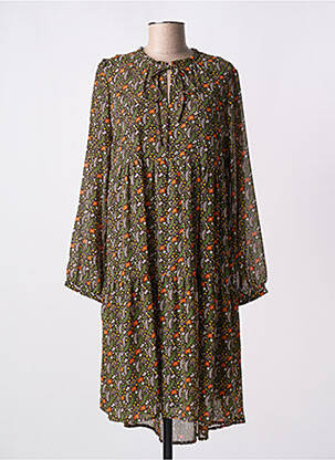 Robe mi-longue imprimé fleurs manches longues marron MD'M femme