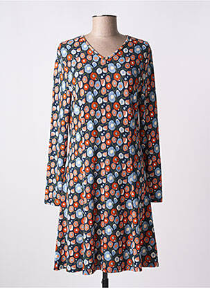 Robe mi-longue imprimé fleurs manches longues bleu MD'M femme