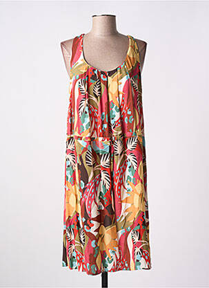 Robe mi-longue imprimé fleurs sans manche rouge C'EST BEAU LA VIE femme