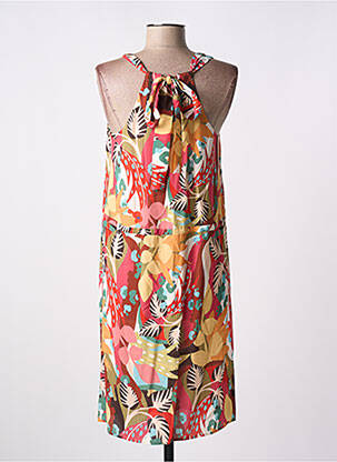 Robe mi-longue imprimé fleurs sans manche rouge C'EST BEAU LA VIE femme