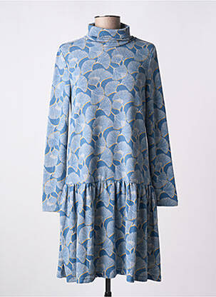 Robe mi-longue imprimé fantaisie manches longues bleu MD'M femme