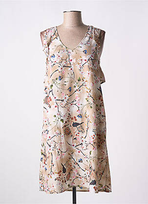 Robe mi-longue imprimé fleurs sans manche marron MISMASH femme