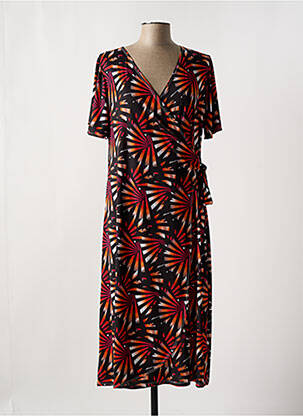 Robe mi-longue imprimé fantaisie manches courtes noir LA PETITE ROBE femme