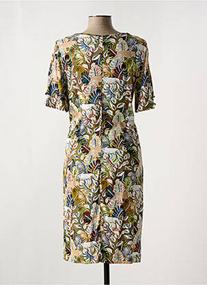 Robe mi-longue imprimé fantaisie manches courtes vert CONCEPT K femme