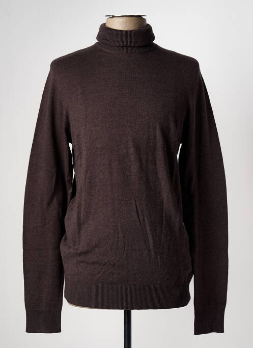 Pull col roulé coupe cintrée manches longues marron fonce JACK & JONES homme