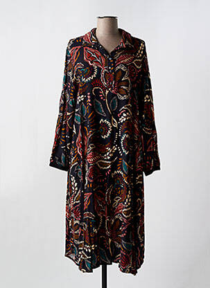 Robe mi-longue coupe fluide manches longues noir FRANCK ANNA femme