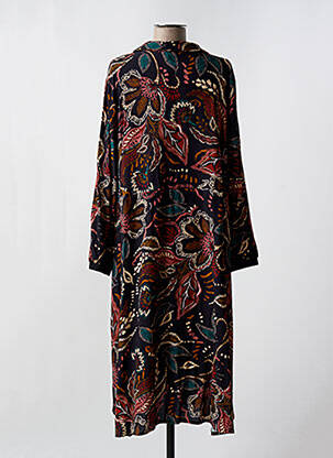 Robe mi-longue imprimé fleurs manches longues noir FRANCK ANNA femme