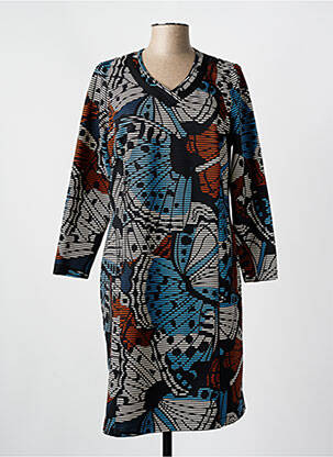 Robe mi-longue imprimé fantaisie manches longues noir GUY DUBOUIS femme