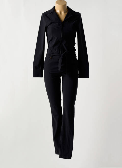 Combi-pantalon col chemisier manches longues noir HBT femme